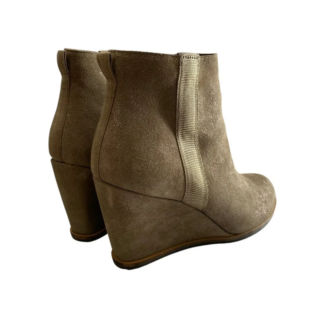Linea‎ Paolo Suede Leather Wedge Ankle Booties Womens 9M Taupe Shimmer Zipper